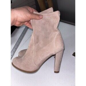 $650 STUART WEITZMAN Highland Suede Sock Boots Flannel CHUNKY HEEL 7